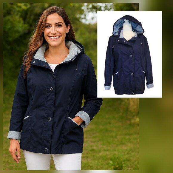 Mackintosh New England Rain or Shine Jacket with Detachable Hood Lined Navy Blue - Picture 1 of 15